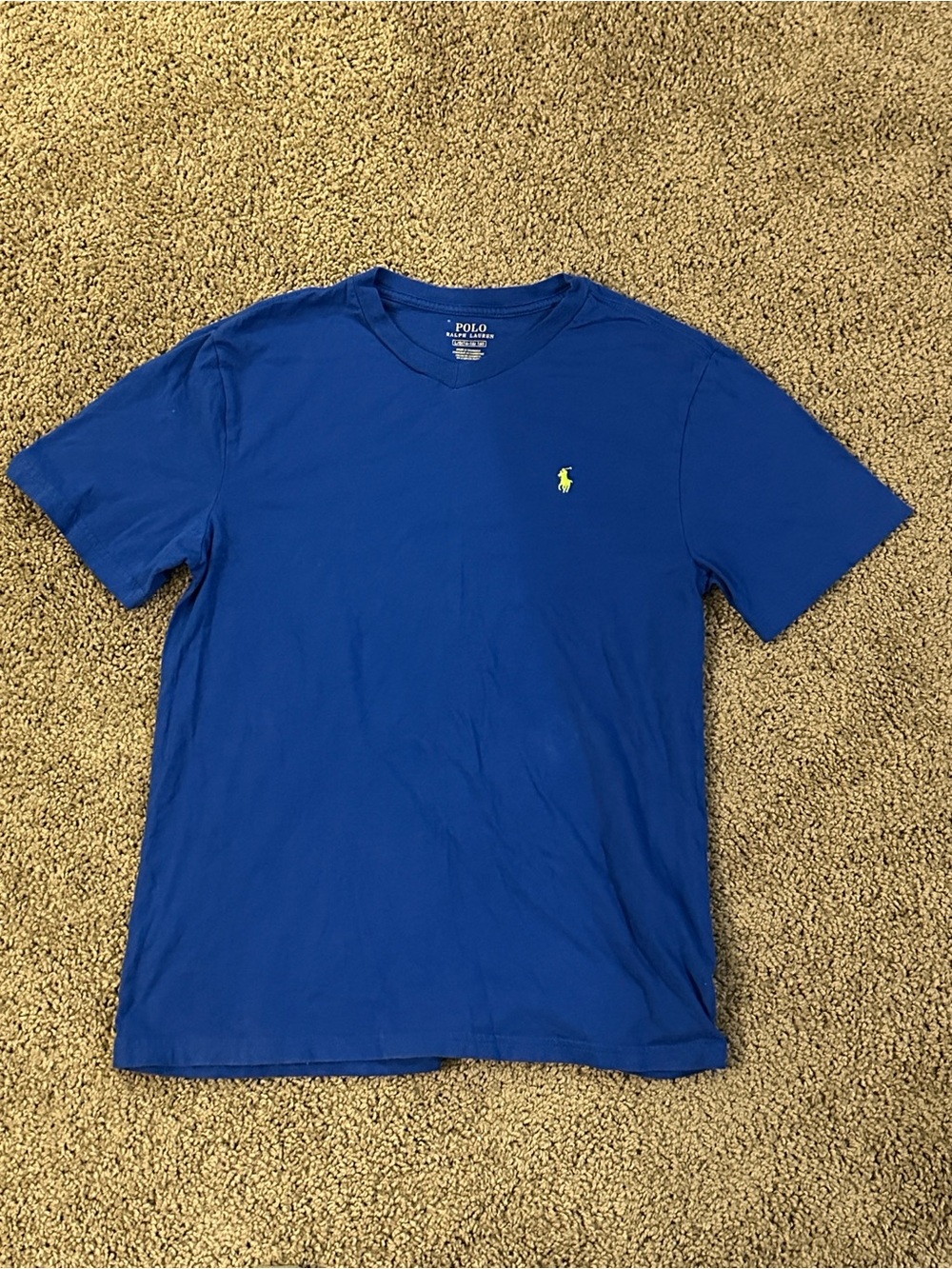 Polo by Ralph Lauren Blue Short Sleeve V-Neck Tee with Yellow Pony